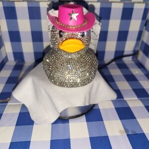 Sparkling Rhinestone Duck with Pink Cowboy Hat